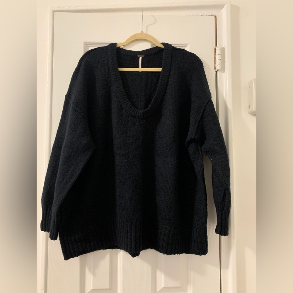 FREE PEOPLE BROOKSIDE TUNIC SWEATER BLACK SIZE MEDIUM